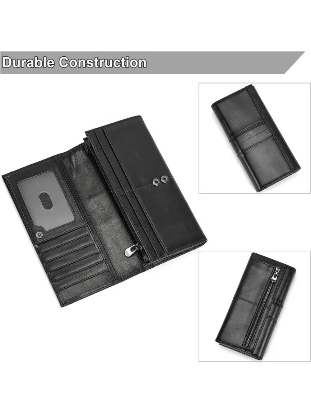 Men's Genuine Leather Bifold Wallet - Large Capacity, Zipper Coin Pocket, Card